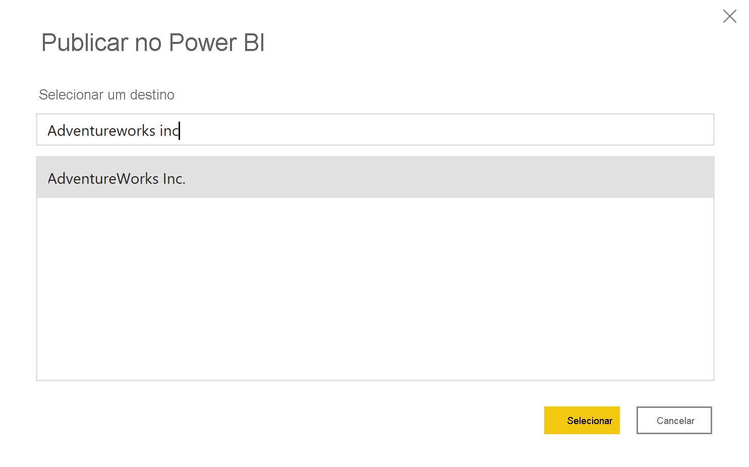 Captura de ecrã a mostrar a publicação do relatório no serviço do Power BI.