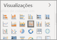 Captura de ecrã do painel Visualizações com o ícone do gráfico de linhas e colunas empilhadas realçado.