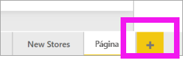 Captura de ecrã a mostrar o ícone da nova página, um sinal de adição amarelo.