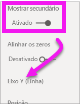 Captura de ecrã da opção Mostrar secundário.