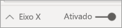 Captura de ecrã do controlo de deslize Ativado para o eixo X.
