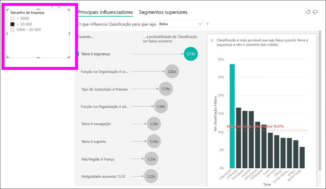 Captura de tela do visual para selecionar por tamanho da empresa.