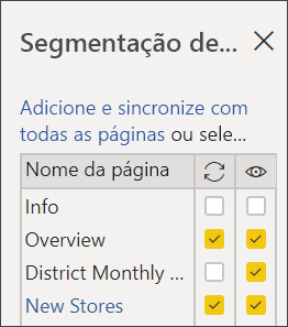 Screenshot of Select pages in Sync slicers.