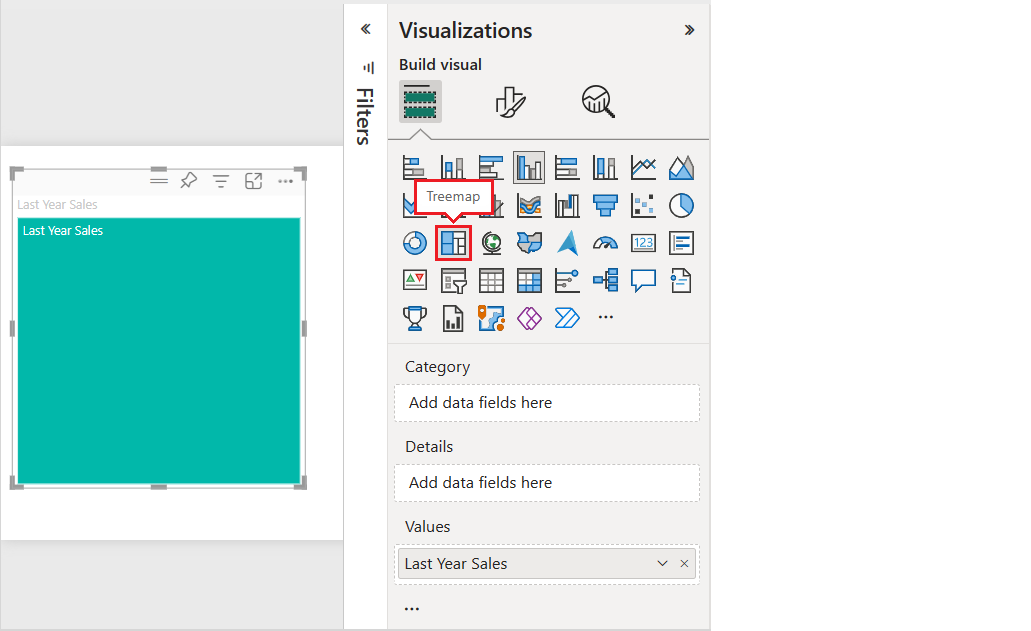 Captura de tela que mostra como converter o visual em um treemap.