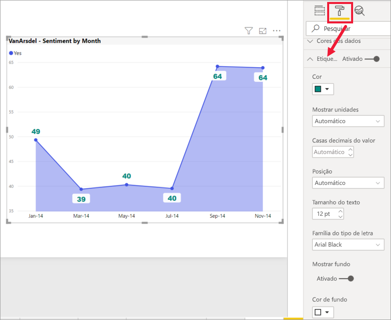 Screenshot showing Area chart formatted.