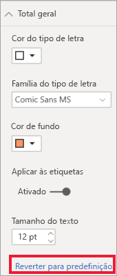 Captura de ecrã do cartão de Formatação a mostrar Repor predefinição.