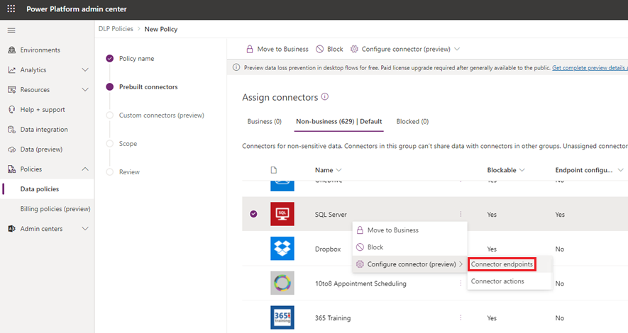 Configurar conector > Pontos finais do conector.