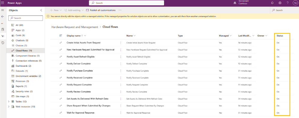 Captura de ecrã de como ativar fluxos de cloud.