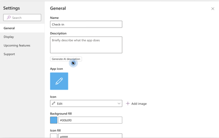 Isso mostra o painel de configurações do aplicativo onde os criadores também podem gerar uma descrição de aplicativo.