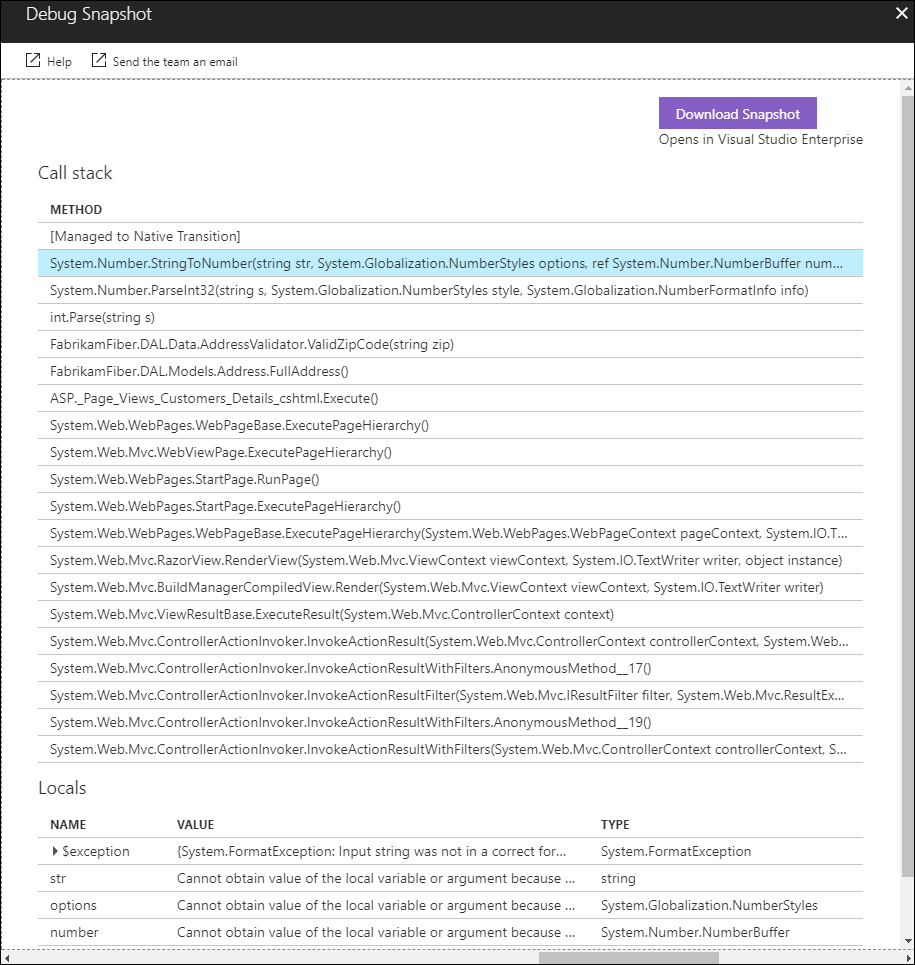 Captura de ecrã que mostra o painel Depurar Instantâneo.