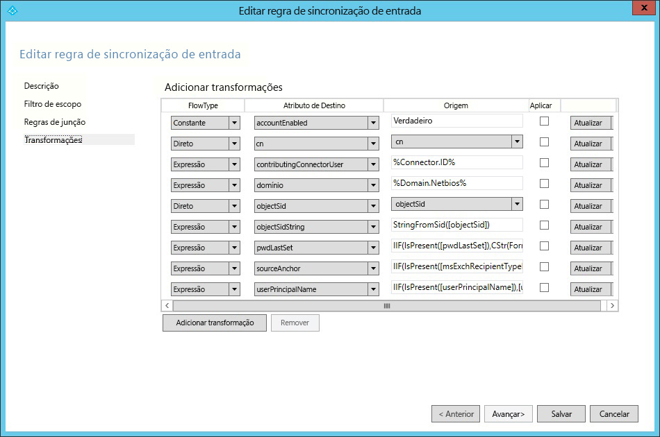 Edit intbound synchronization rule