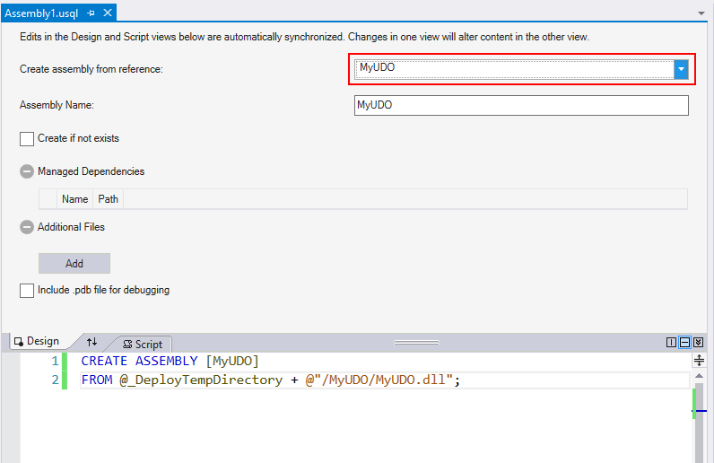 Ferramentas do Data Lake para Visual Studio – criar assemblagem a partir da referência