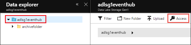 Captura de ecrã do Data Explorer com a raiz da conta e a opção Access realçada.