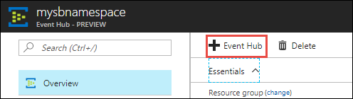 Captura de ecrã do painel Descrição Geral com a opção Hub de Eventos realçada.