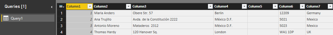 Captura de ecrã do Editor do Power Query com o resultado apresentado conforme esperado.