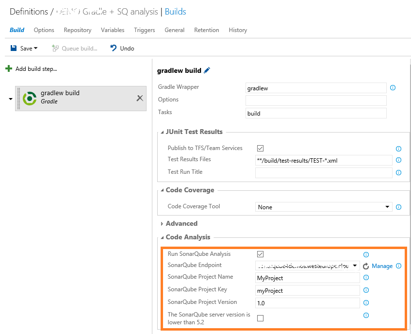 SonarQube analysis in the Gradle build task