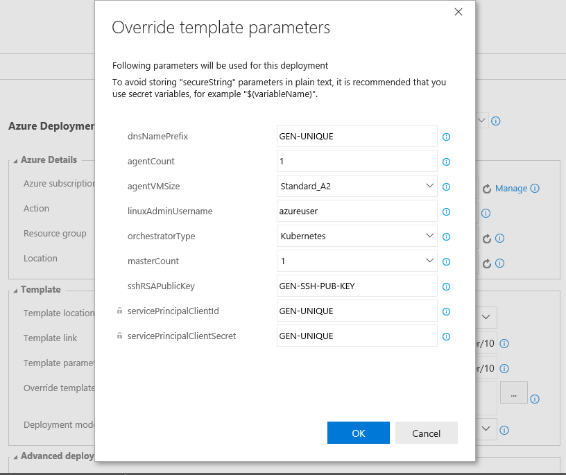 Azure RD parameters