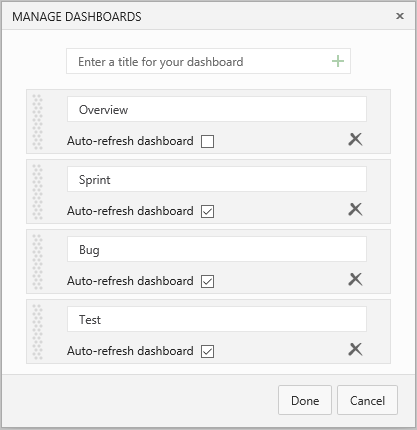 Manage dashboards dialog