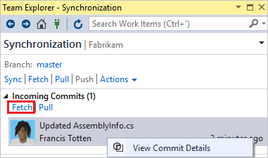 Choose Fetch to see any changes that your team has made