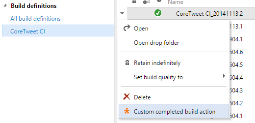 Completed Build Actions, TFS versions