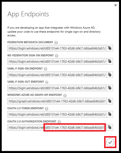 Copy the application endpoint