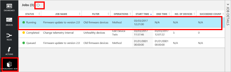 Job list showing the firmware update list running