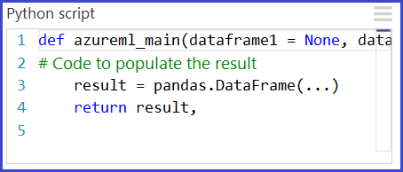 Exemplo de código python na caixa de parâmetros do módulo