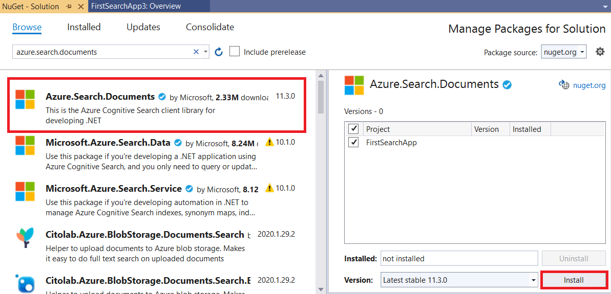 Utilizar o NuGet para adicionar bibliotecas do Azure