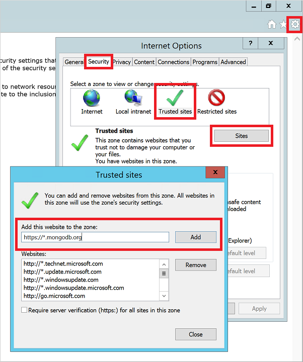 Configurar definições de segurança do Internet Explorer