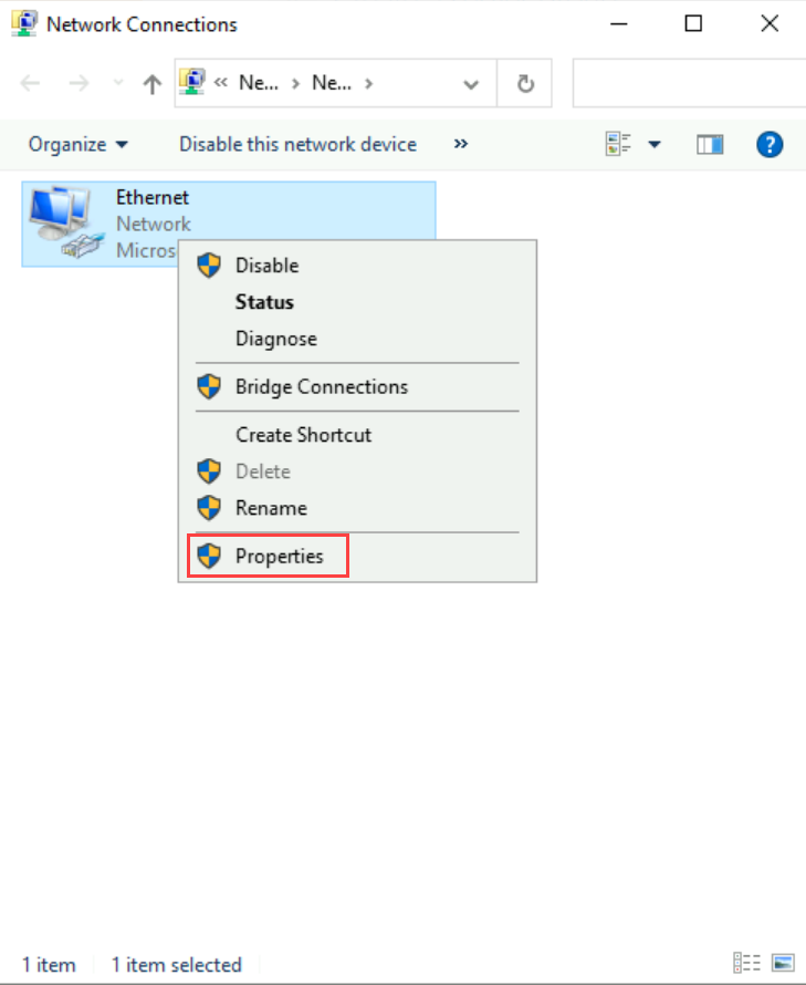 Captura de tela da interface de rede selecionada no sistema operacional Windows.