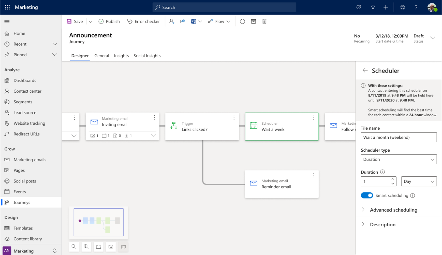 Customer journey with Smart scheduling option on