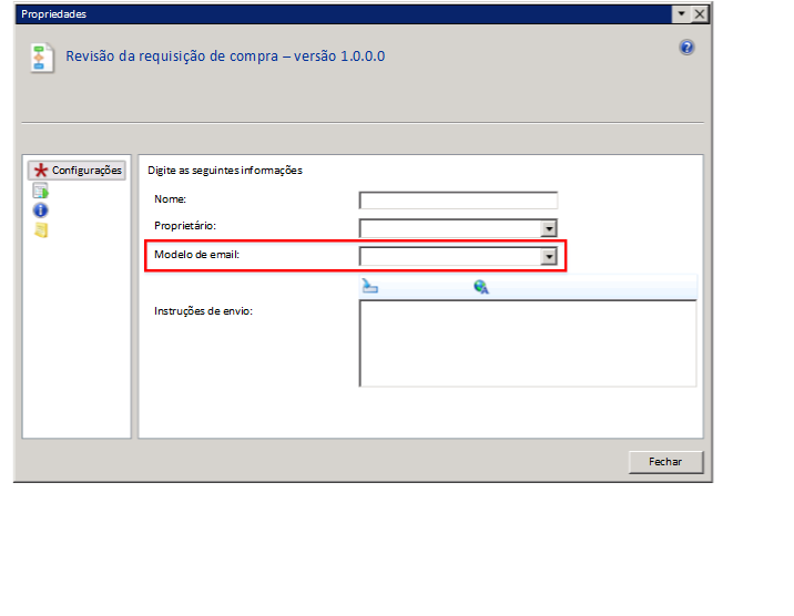 Selecionar um modelo de email ao fluxo de trabalho.