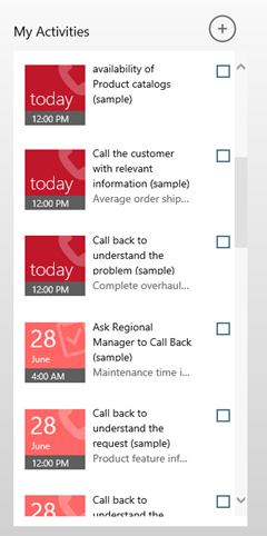 Lista de atividades simples do Dynamics 365 para tablets