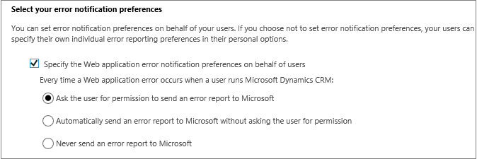 Selecionar preferências de notificação de erros para os utilizadores