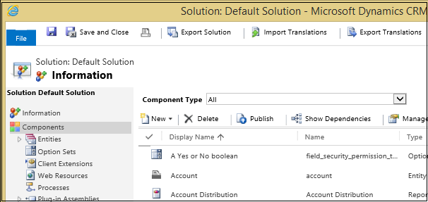 Explorador de Soluções a mostrar Exportar Solução