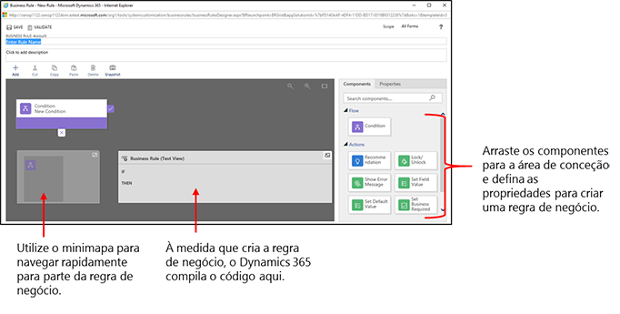 Janela de conceção de Regras de Negócio