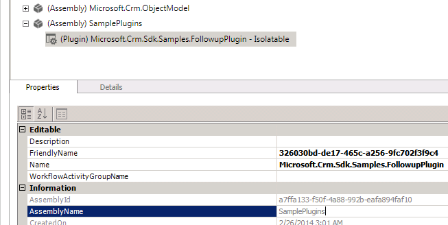 Um plug-in registrado mostrado na exibição de árvore