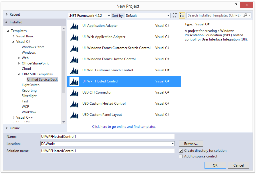 Criar um controle hospedado de WPF de UII