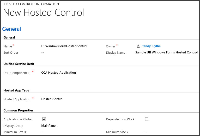 Novo controle hospedado no Unified Service Desk