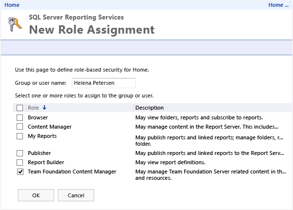 Choose the role assignment for the user or group