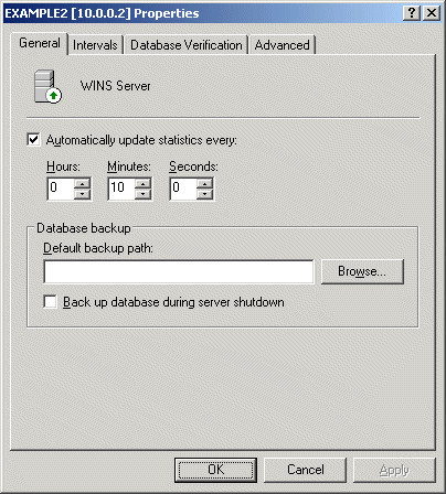 Figure 12-3 The properties dialog box for a WINS server