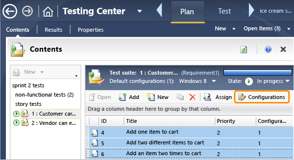 Atribua configurações para os pontos de teste.