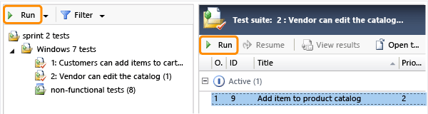 Inicie o teste do Microsoft Test Manager.