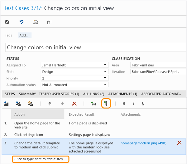 Criar etapas de teste para um caso de teste