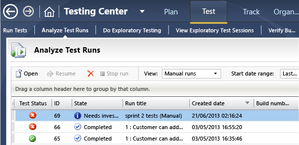 Analyse runs page in MTM