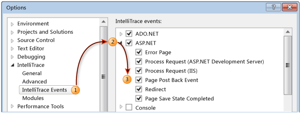 Configurar coleta de eventos do IntelliTrace