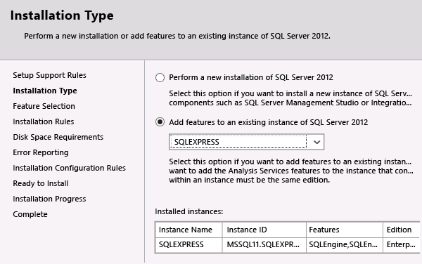 Adicionar recursos a uma instância existente