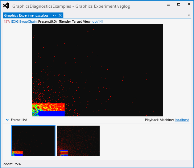 Documento de log de elementos gráficos no Visual Studio.