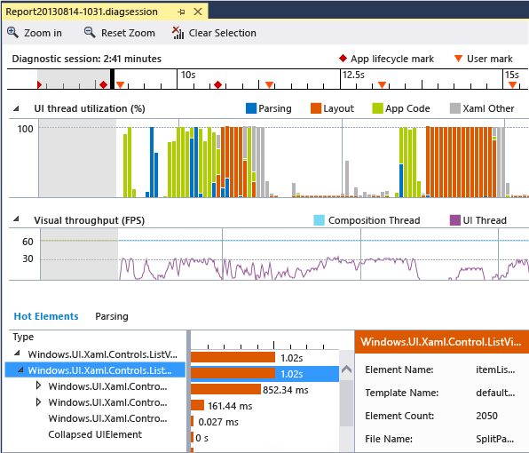 A página XAML da interface do usuário responsiva do relatório