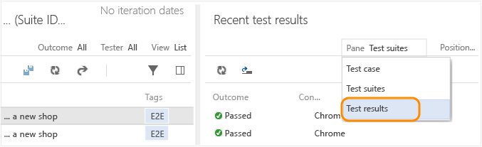 Escolha os resultados de teste do modo de exibição